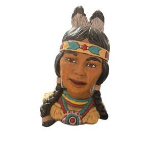 Vintage Native American Woman Bust Figurine Hand Painted 10"